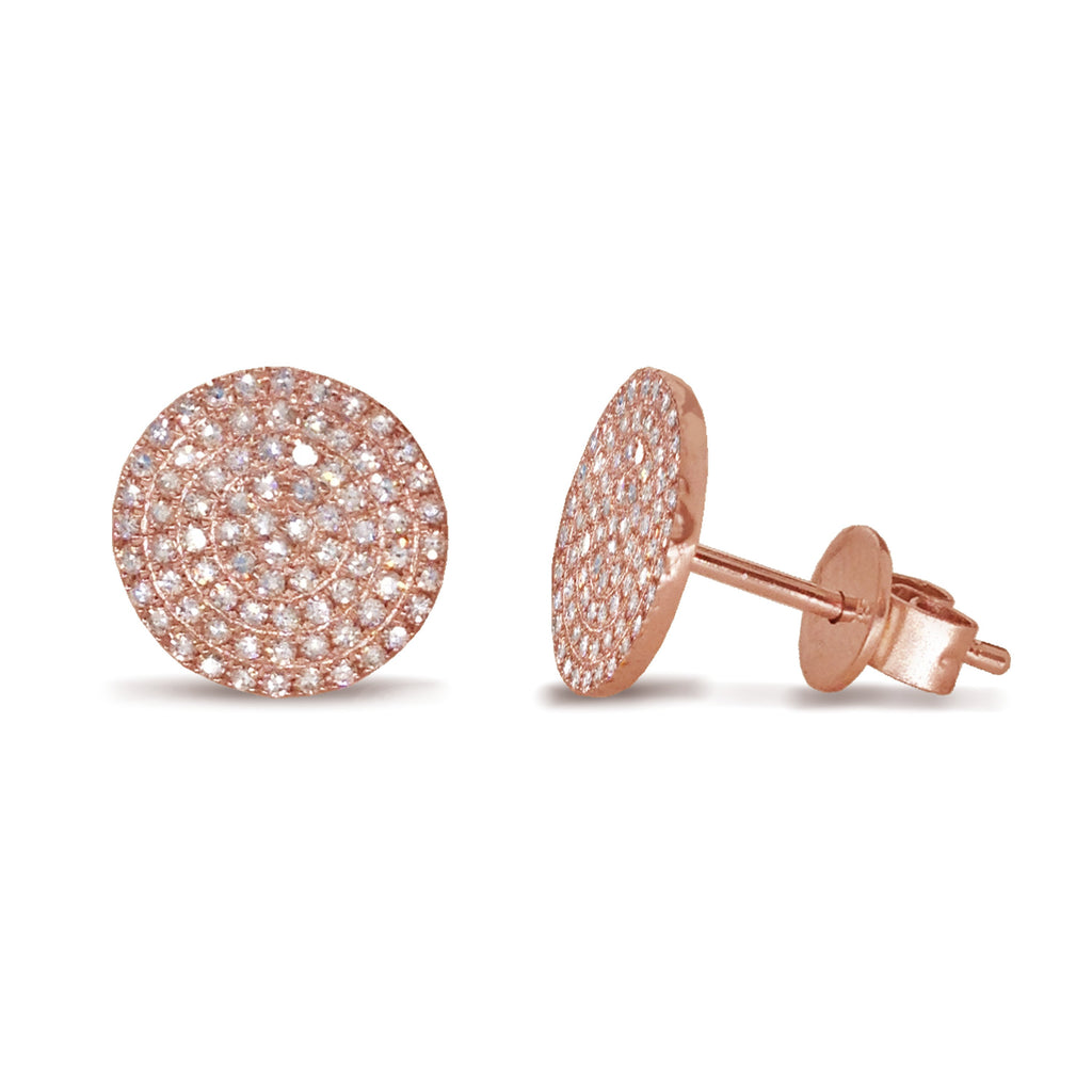 14K Pave Round Diamond Disc Stud Earrings ME26081