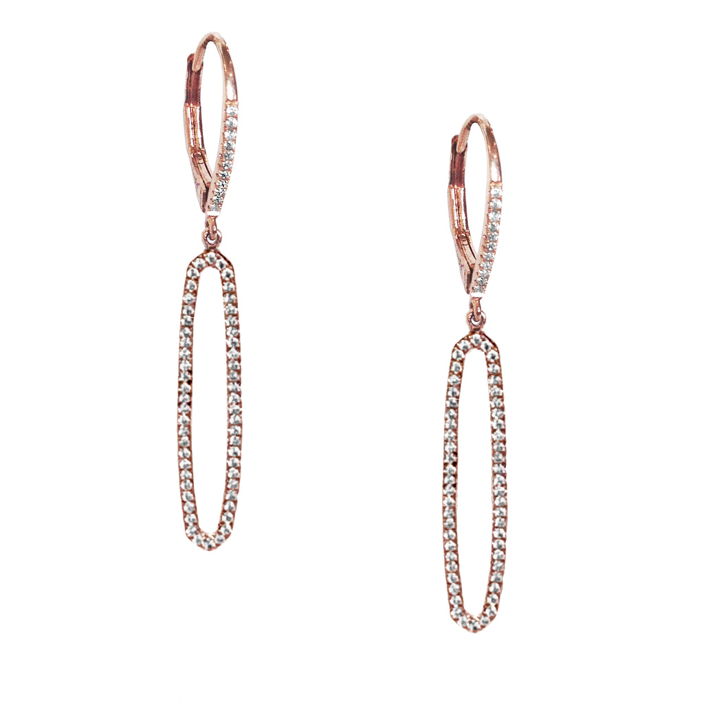 14k gold elongated open oval diamond pave hoop dangle earrings ME26194