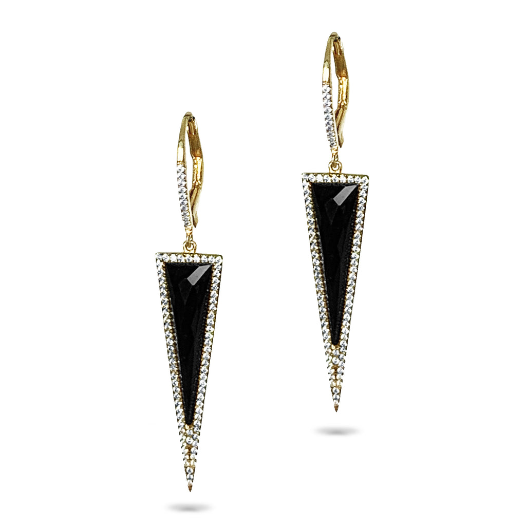 14k gold art deco onyx and diamond dangle earrings ME26197