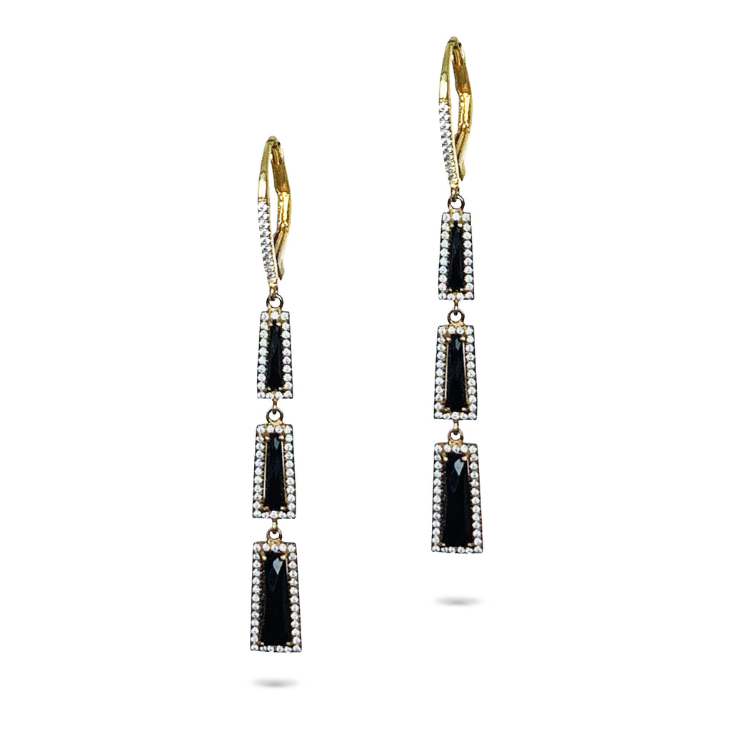14k gold baguette onyx and diamond earrings ME26198