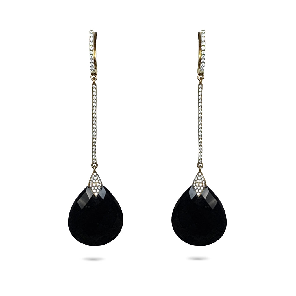 14k gold art deco onyx and diamond Drop dangle earrings ME26200