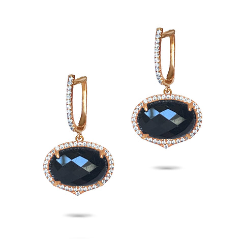 14k gold hematite and diamond drop hoop dangle earrings ME26206