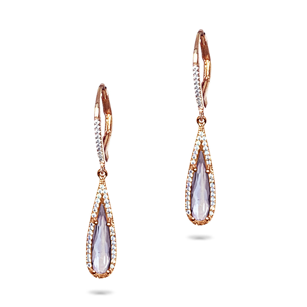 14k Teardrop white topaz & diamond earrings ME26423