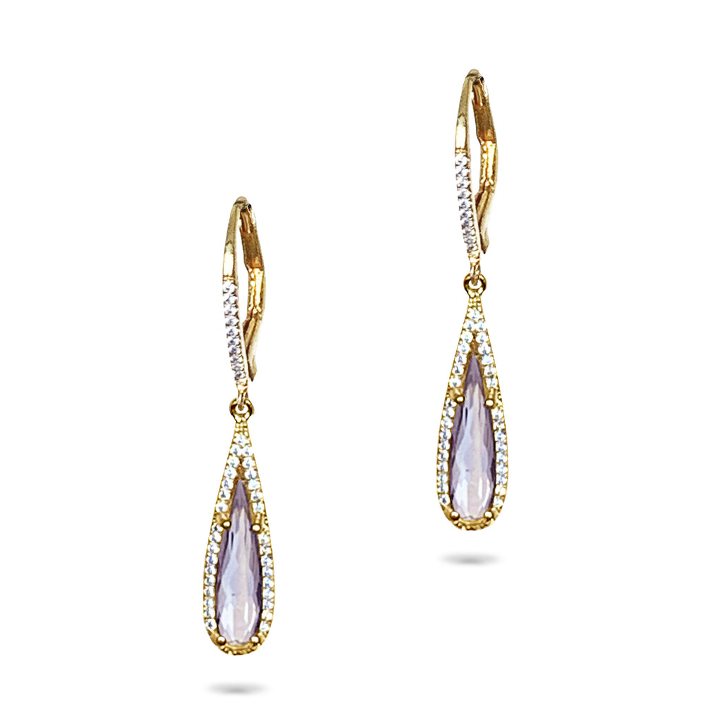 14k Teardrop white topaz & diamond earrings ME26423