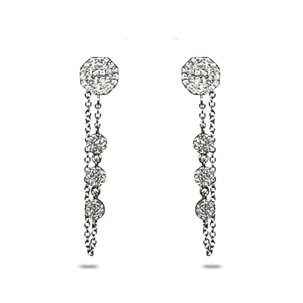 14K Gold Round Pave Diamond Discs Dangle Chain Earrings ME26807
