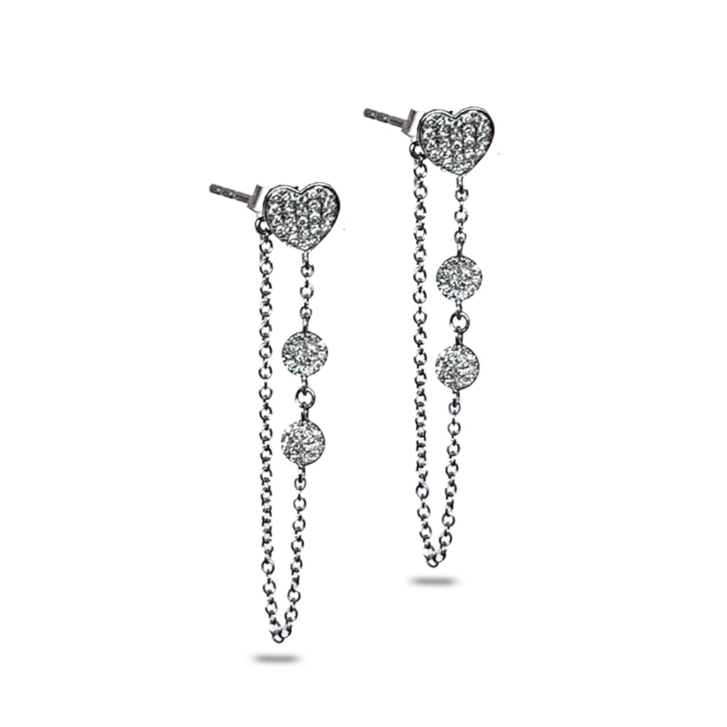 14K Heart Pave Diamond Discs Chain Earrings ME26808