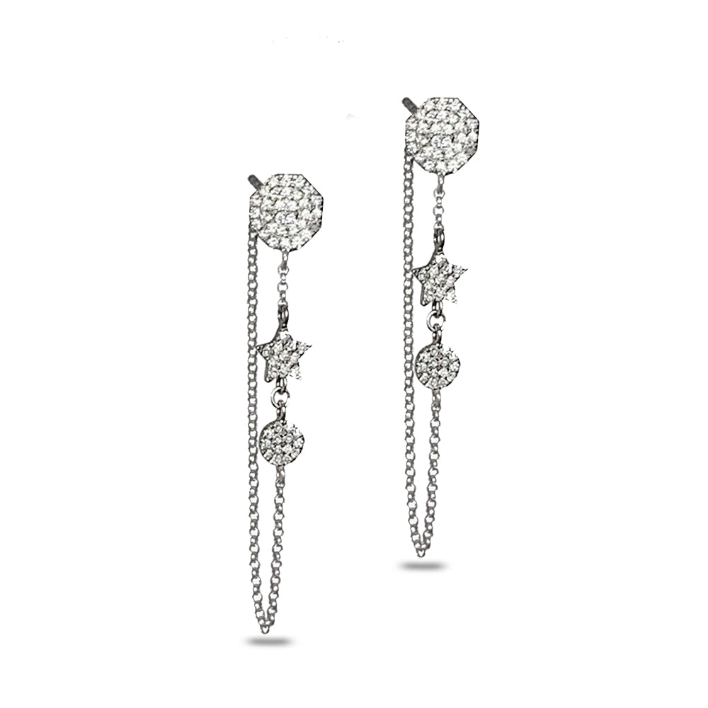 14K Hexagon Pave Diamond Discs Chain Earrings ME26810