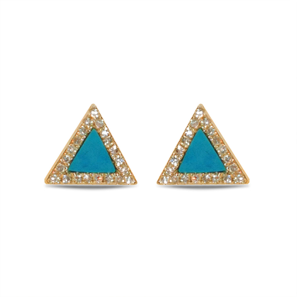 14K Gold Diamond Turquoise Triangle Stud Earring ME2803TQ
