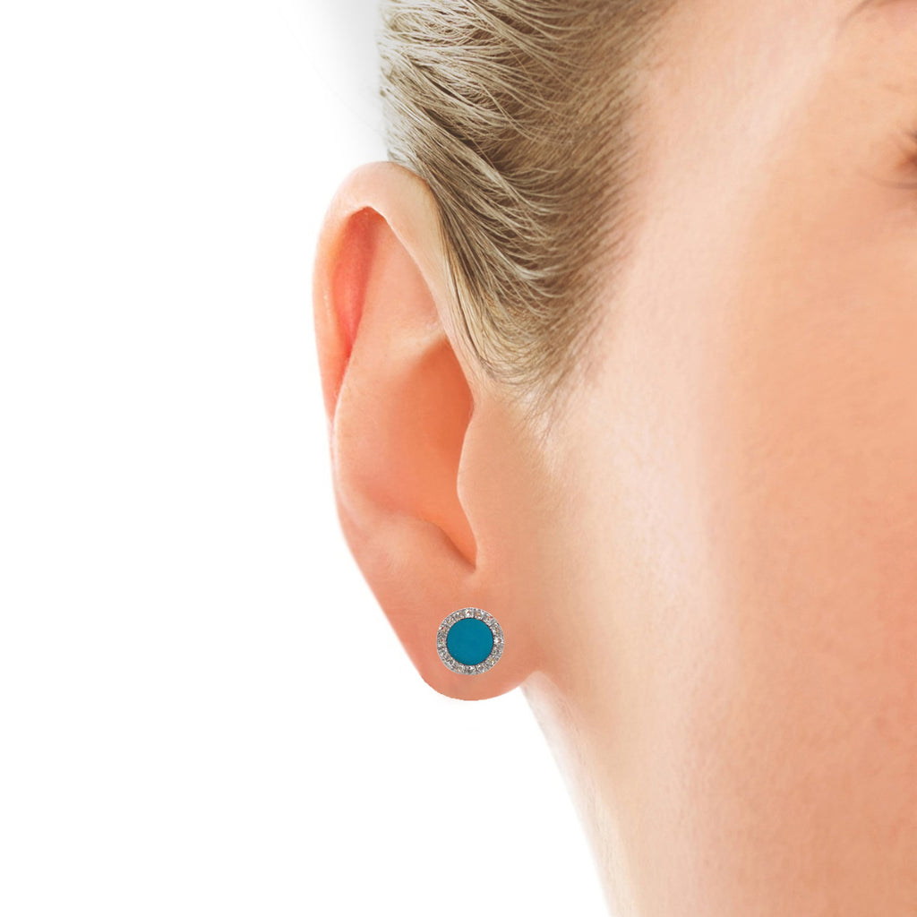 14K Gold Diamond Halo Turquoise Stud Earring ME22501TQ