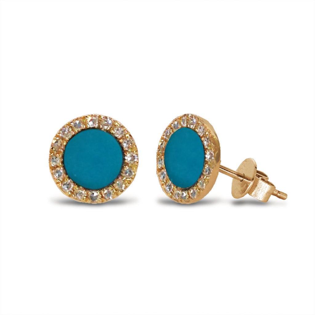 14K Gold Diamond Halo Turquoise Stud Earring ME22501TQ