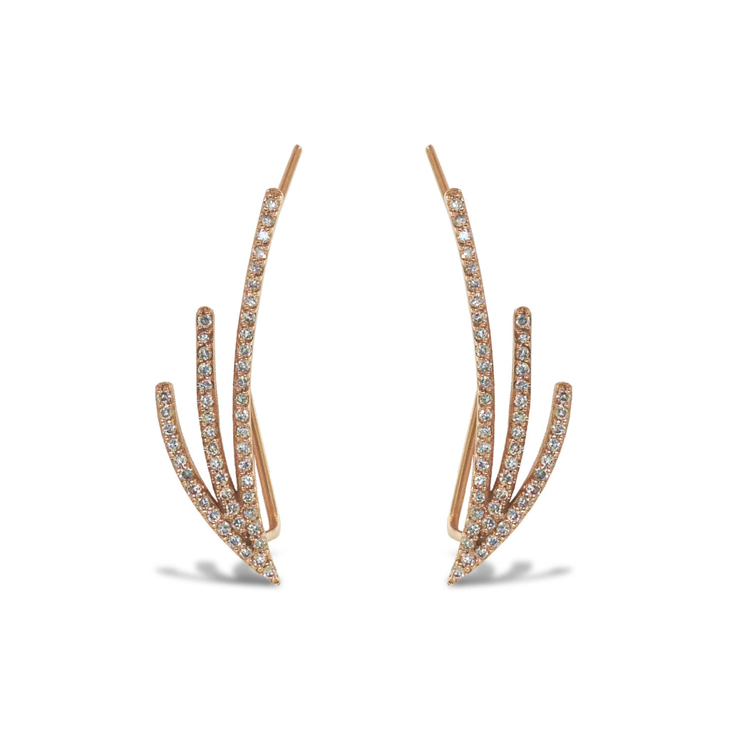 14K Gold Three Branch Diamond Climber Earring ME2919