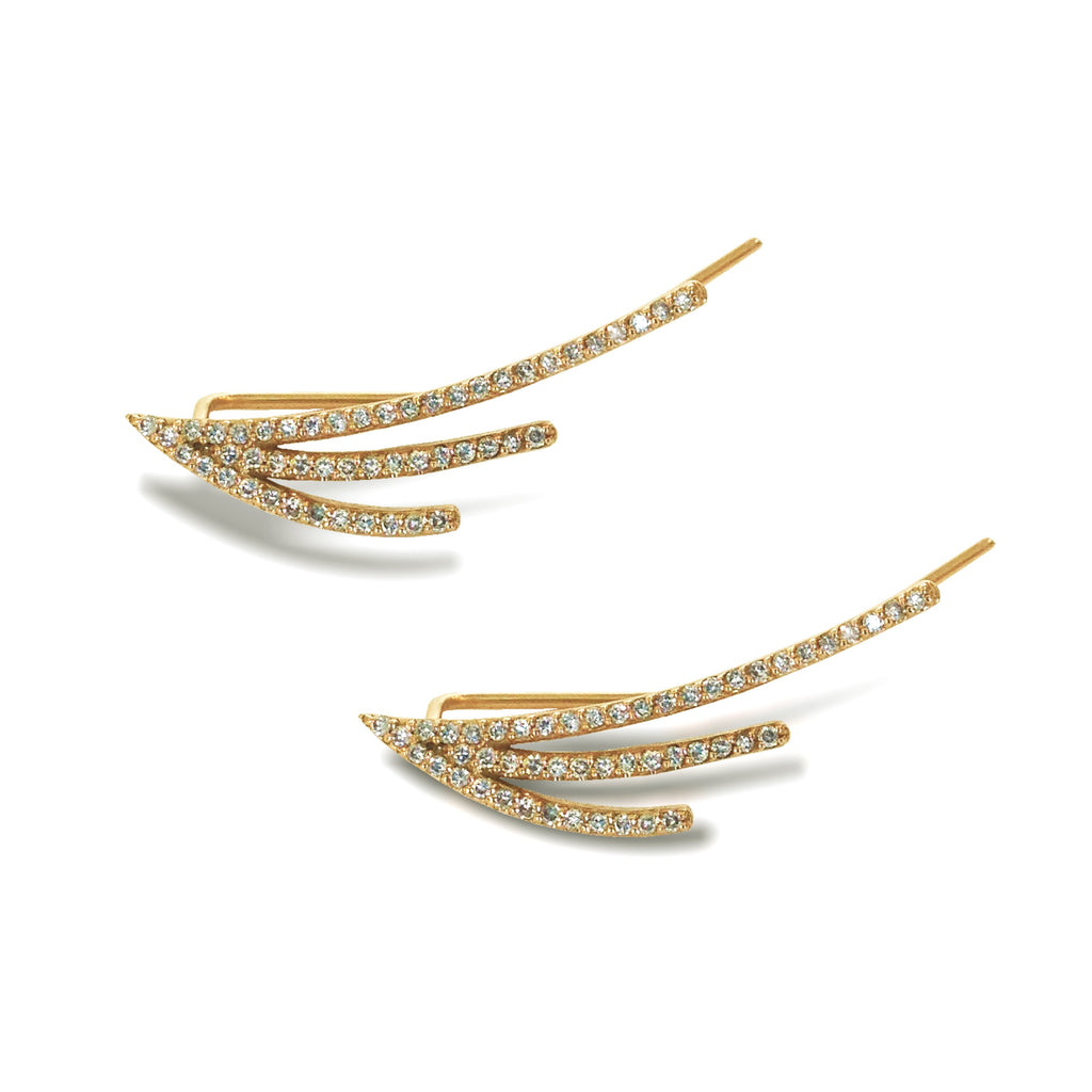 14K Gold Three Branch Diamond Climber Earring ME2919
