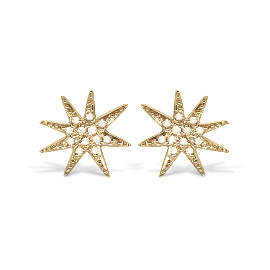 14K Gold Diamond Starburst Stud Earring ME3048