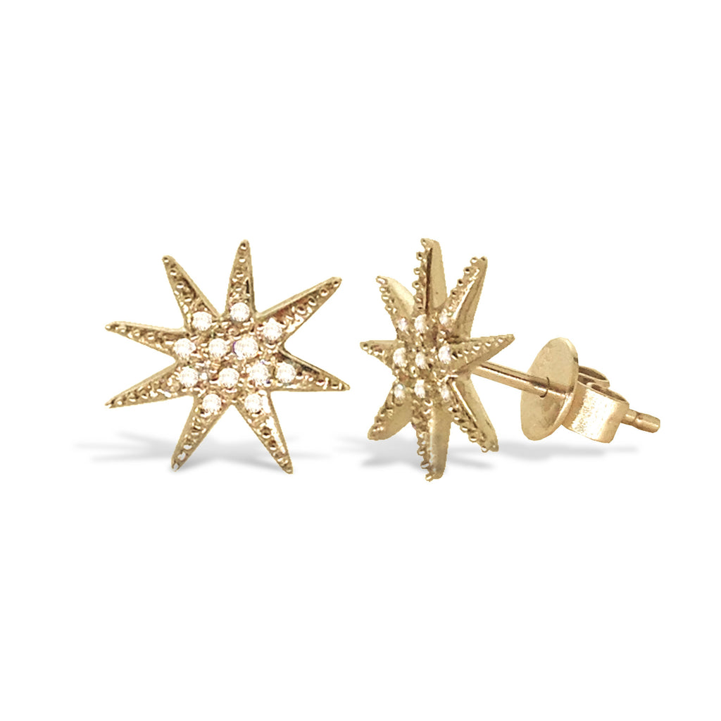 14K Gold Diamond Starburst Stud Earring ME3048