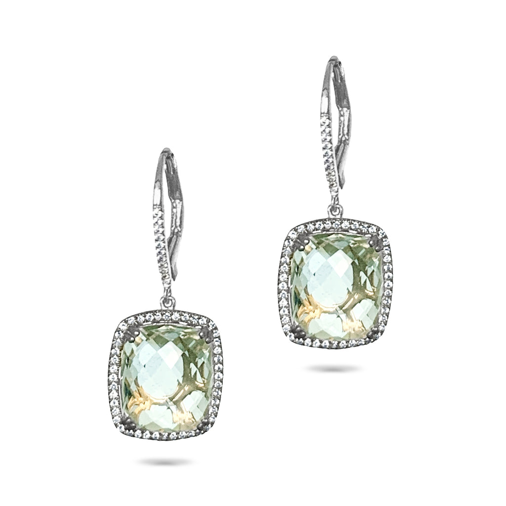 14k gold diamond cushion cut white topaz hoop dangle earrings ME31356