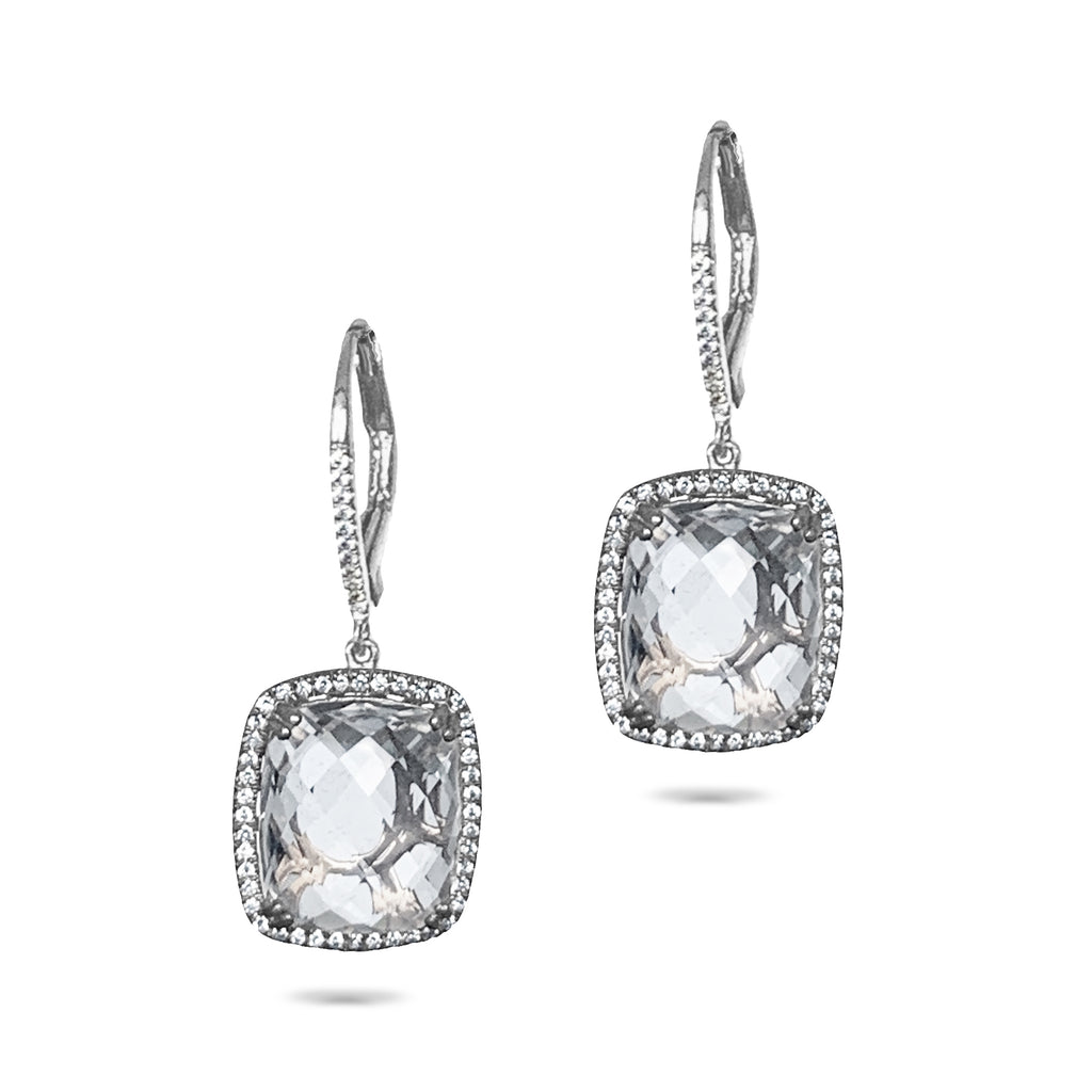 14k gold diamond cushion cut white topaz hoop dangle earrings ME31356