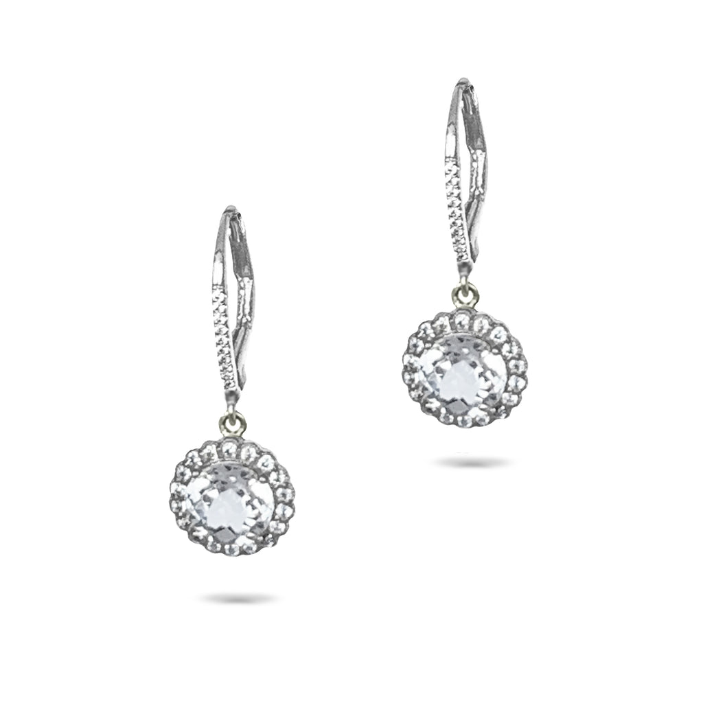14k gold white topaz halo dangle earrings ME31590
