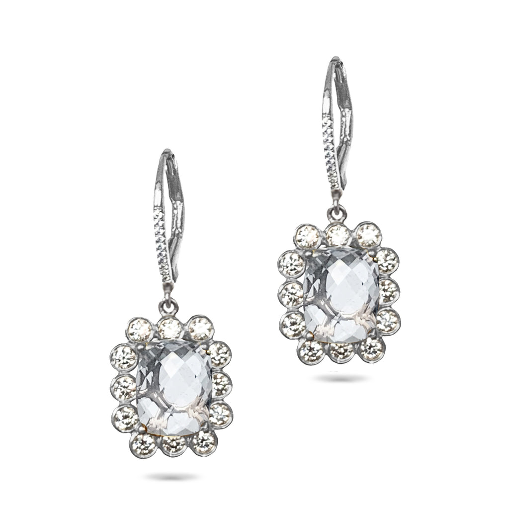 14k gold emerald cut white topaz halo earring ME31594WT