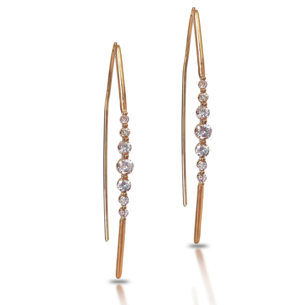 14K Half Hoop Diamond Dangle Earrings ME3372