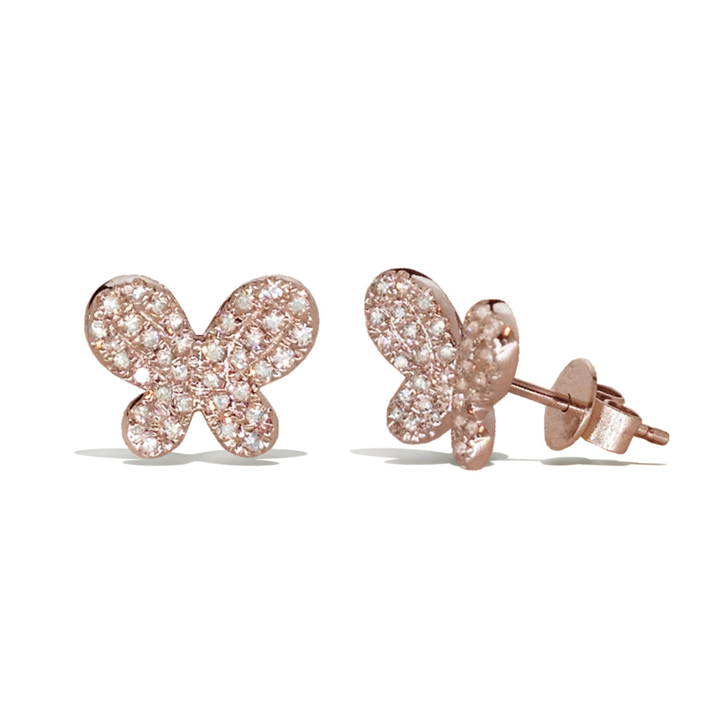 14K Gold Diamond Pave Butterfly Stud Earrings ME3621