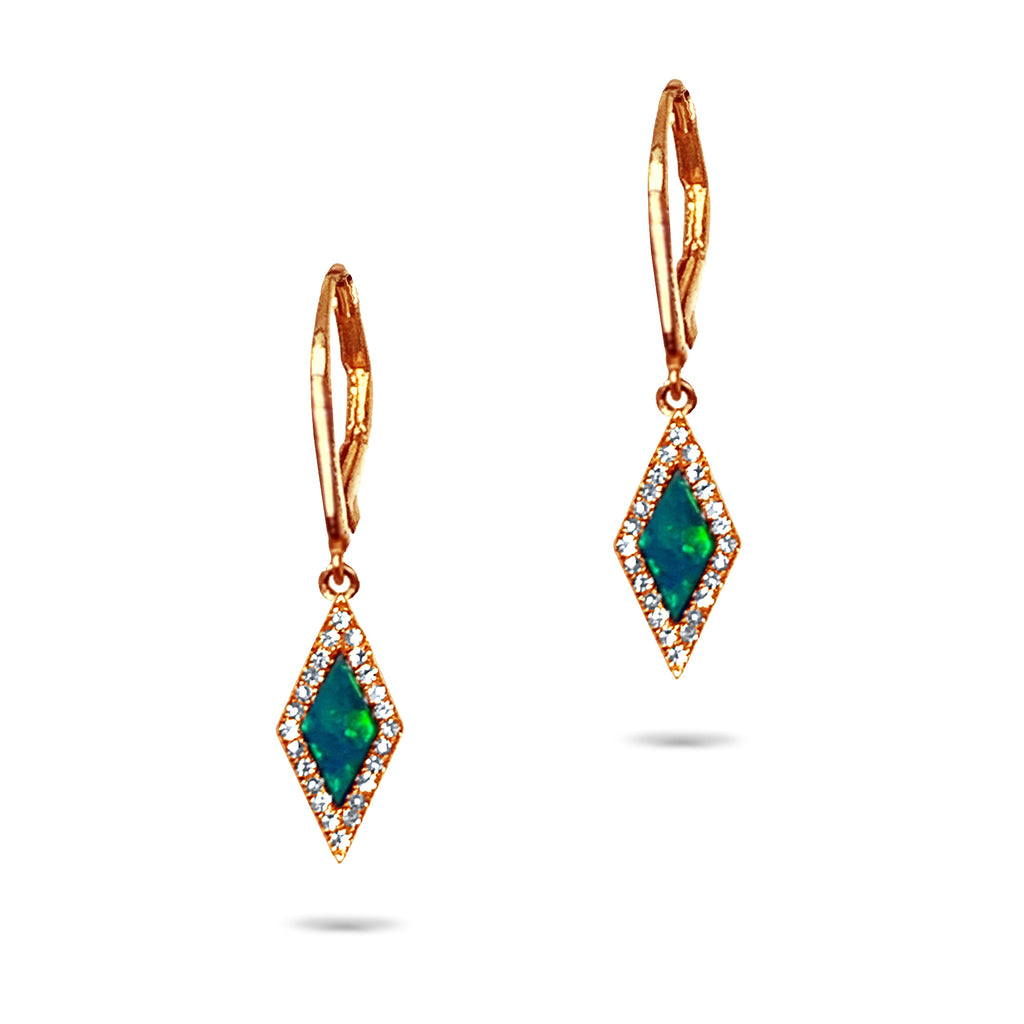 14k gold diamond shape opal dangle earrings ME71675OP