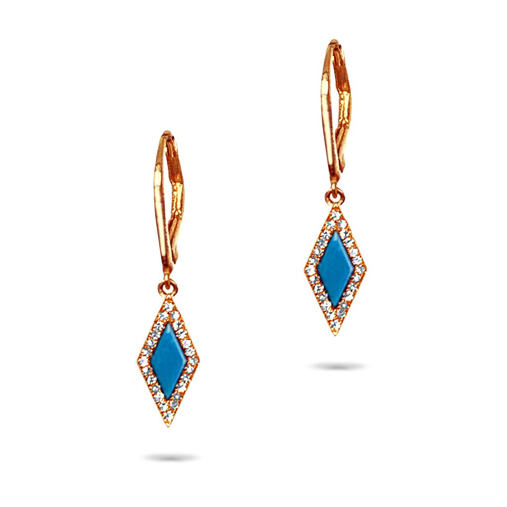 14k gold diamond shape turquoise dangle earrings ME71675TQ