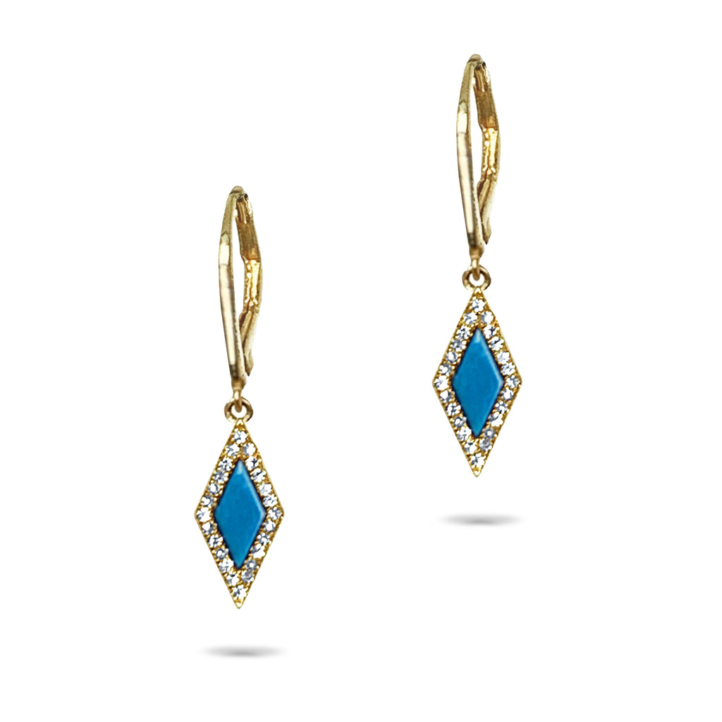 14k gold diamond shape turquoise dangle earrings ME71675TQ
