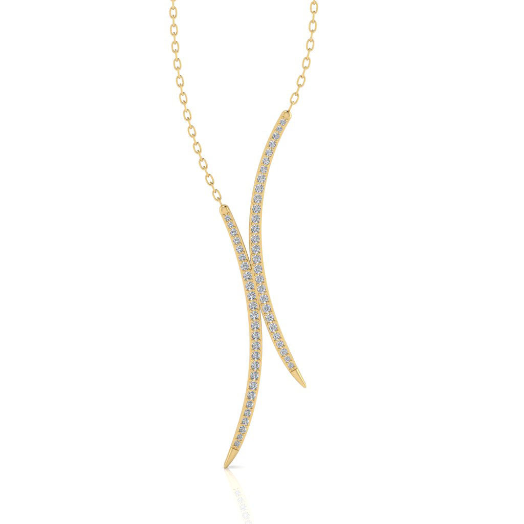 14k gold double crescent moon diamond necklace MN0753