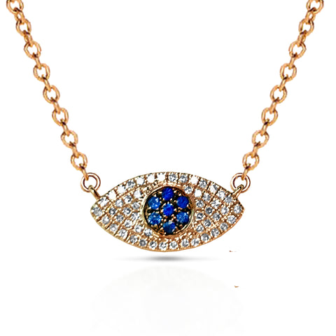 14k Gold Diamond Blue Sapphire Evil Eye Charm Pendant MP00013