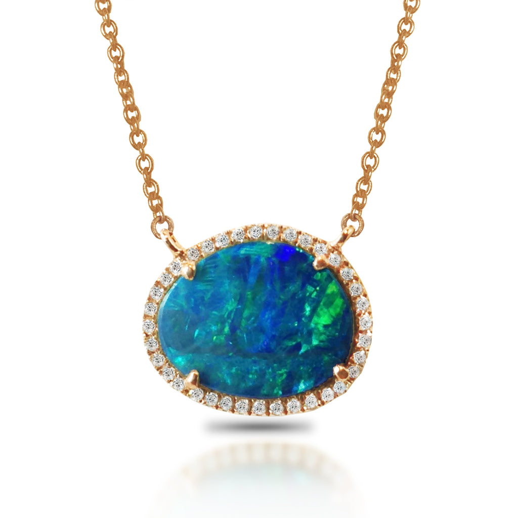 14K Oval Opal and Diamond Necklace MN71678