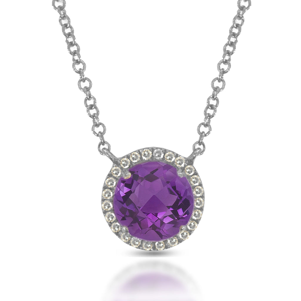 14K Gold Diamond Round Amethyst Halo Necklace MN21894AM
