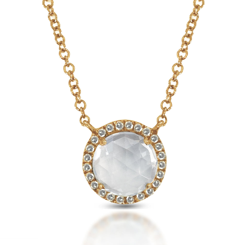 14K Round Halo Diamond & White Topaz Necklace MN21894W