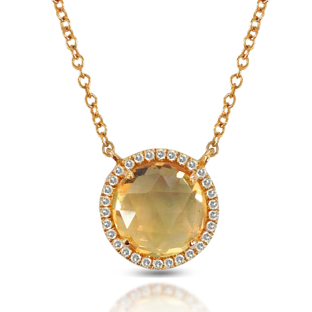 14K Gold Round Halo Diamond & Citrine Necklace MN22498CT