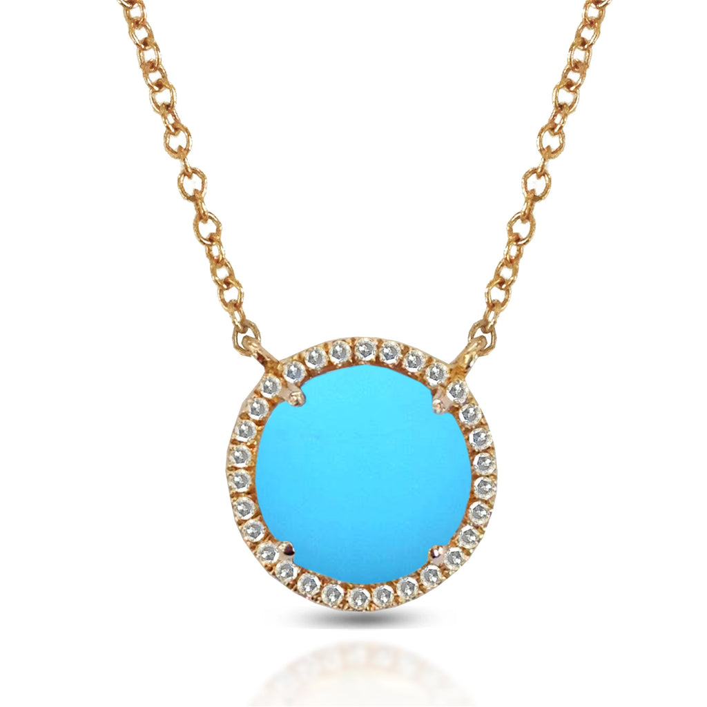 14K Gold Round Halo Diamond & Turquoise MN22498TQ