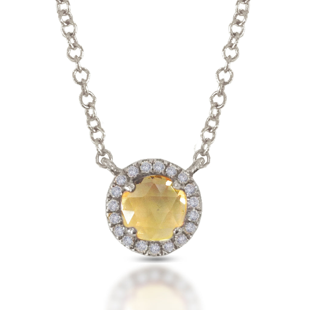 14K Gold Round Halo Diamond & Citrine Necklace MN22501CT