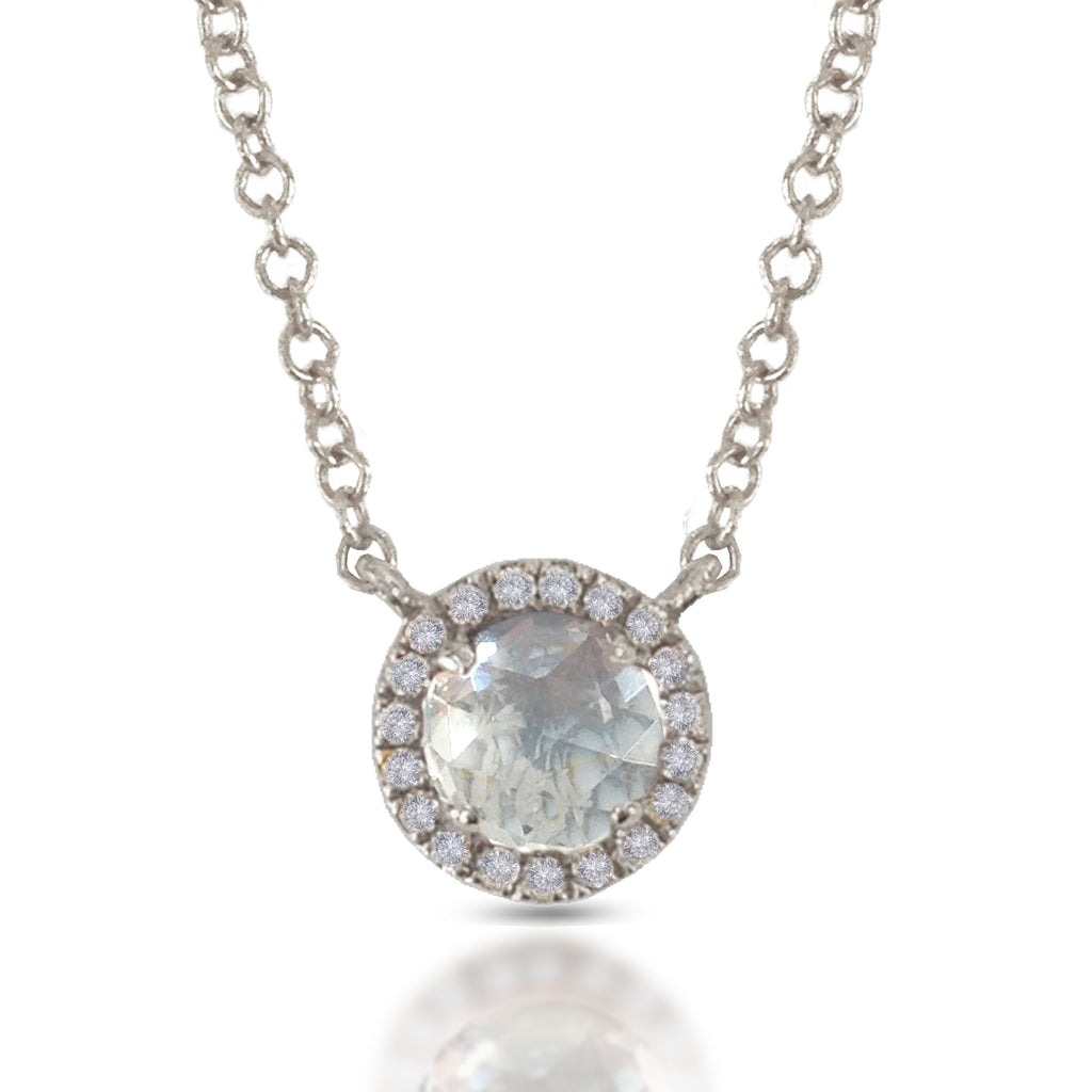 14K Round Halo Diamond & White Topaz Necklace MN22501WT