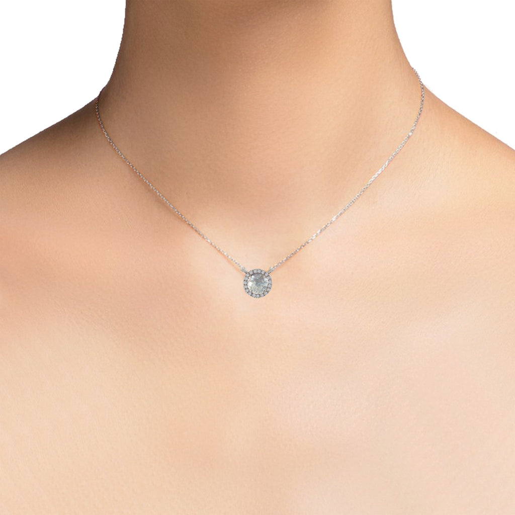 14K Round Halo Diamond & White Topaz Necklace MN22501WT