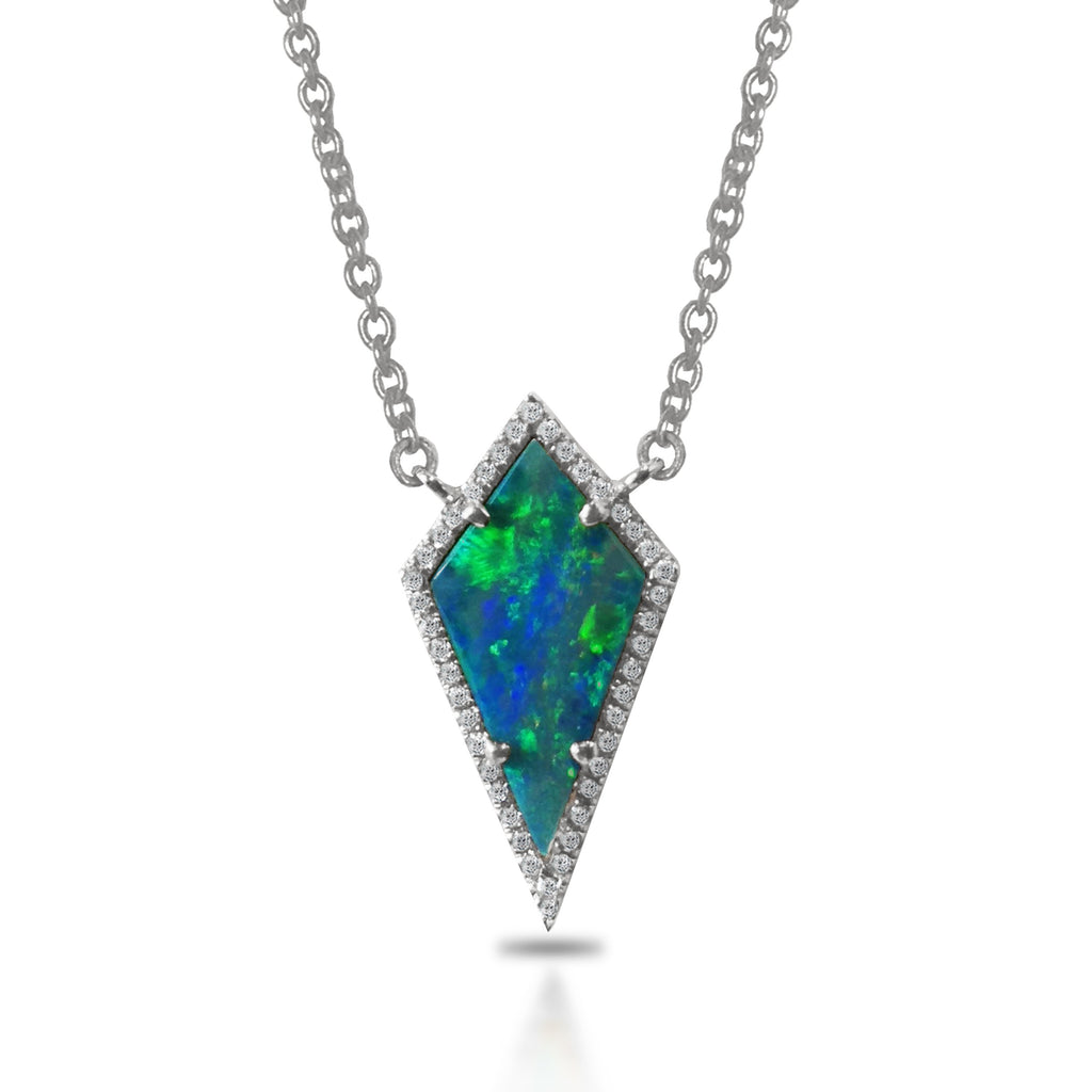 14K Kite Black Opal & Diamond " Y " Necklace MN2378