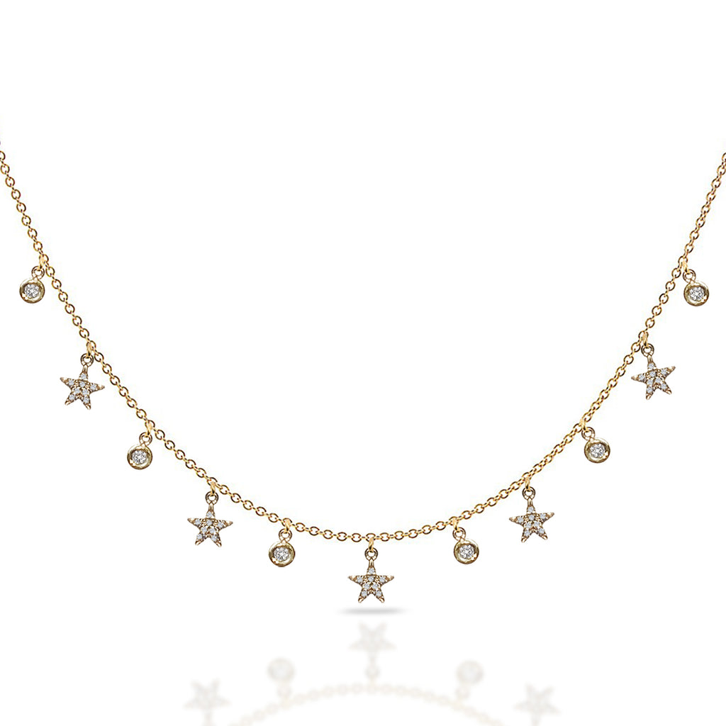 14k Gold diamond dew drop and star necklace MN3003