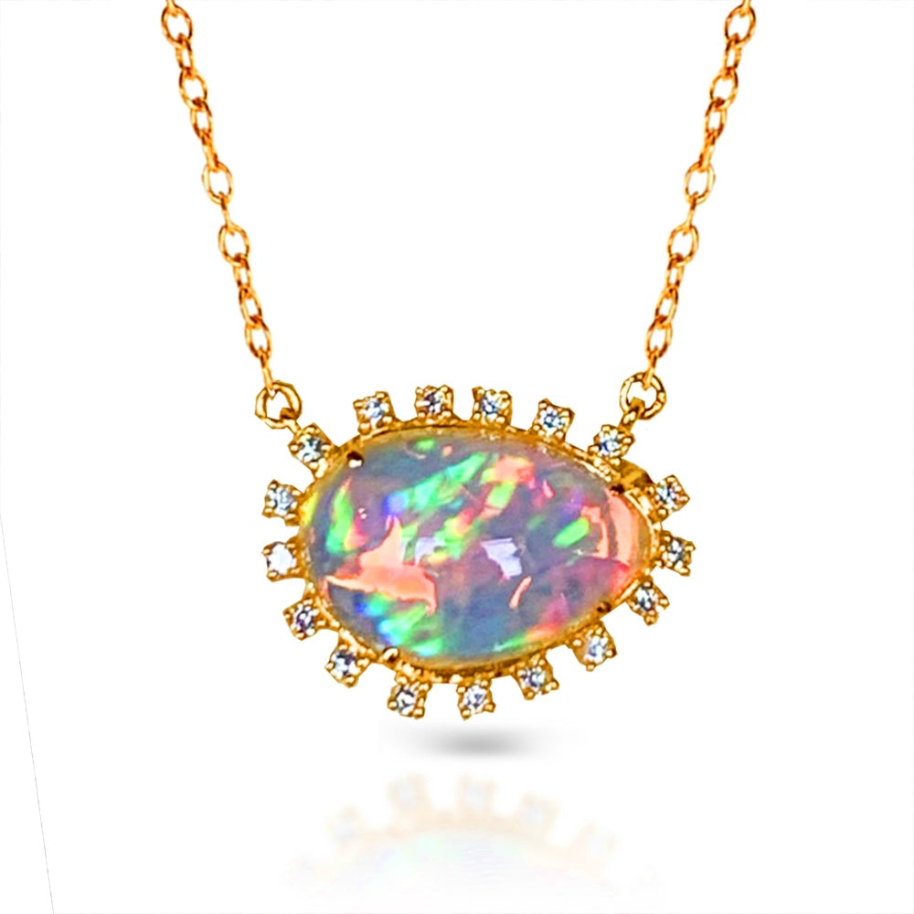 14k gold Ethiopian opal & diamond necklace MN3348