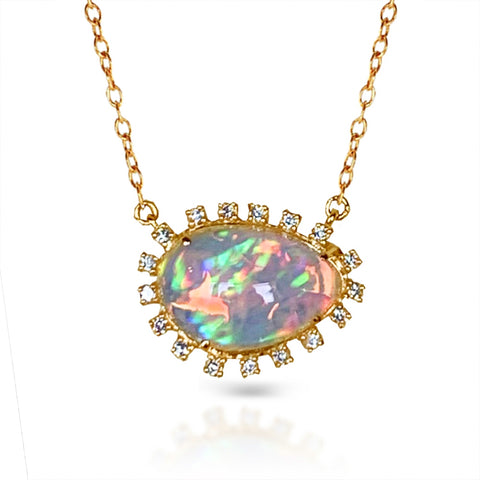 14K kite black opal & diamond lariat necklace MN71598