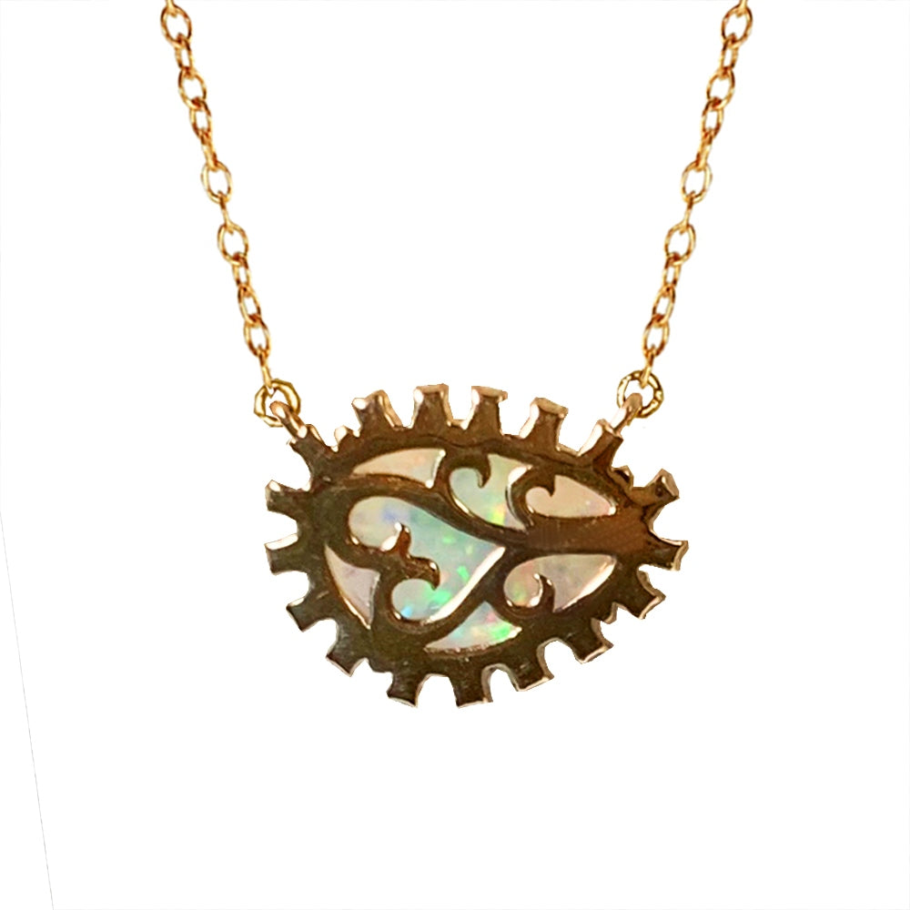 14k gold Ethiopian opal & diamond necklace MN3348