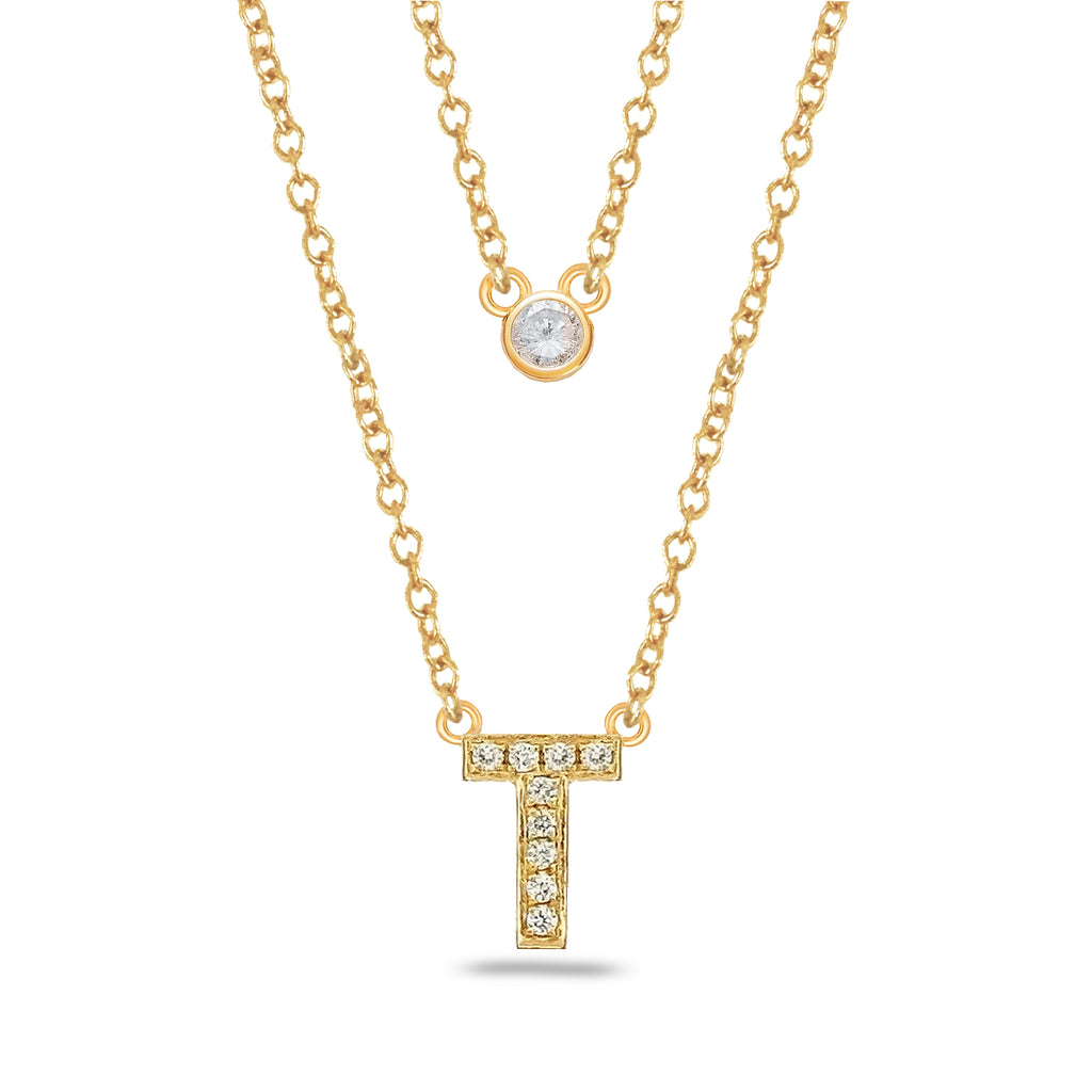 14k gold and diamond initial necklace MN3628IT