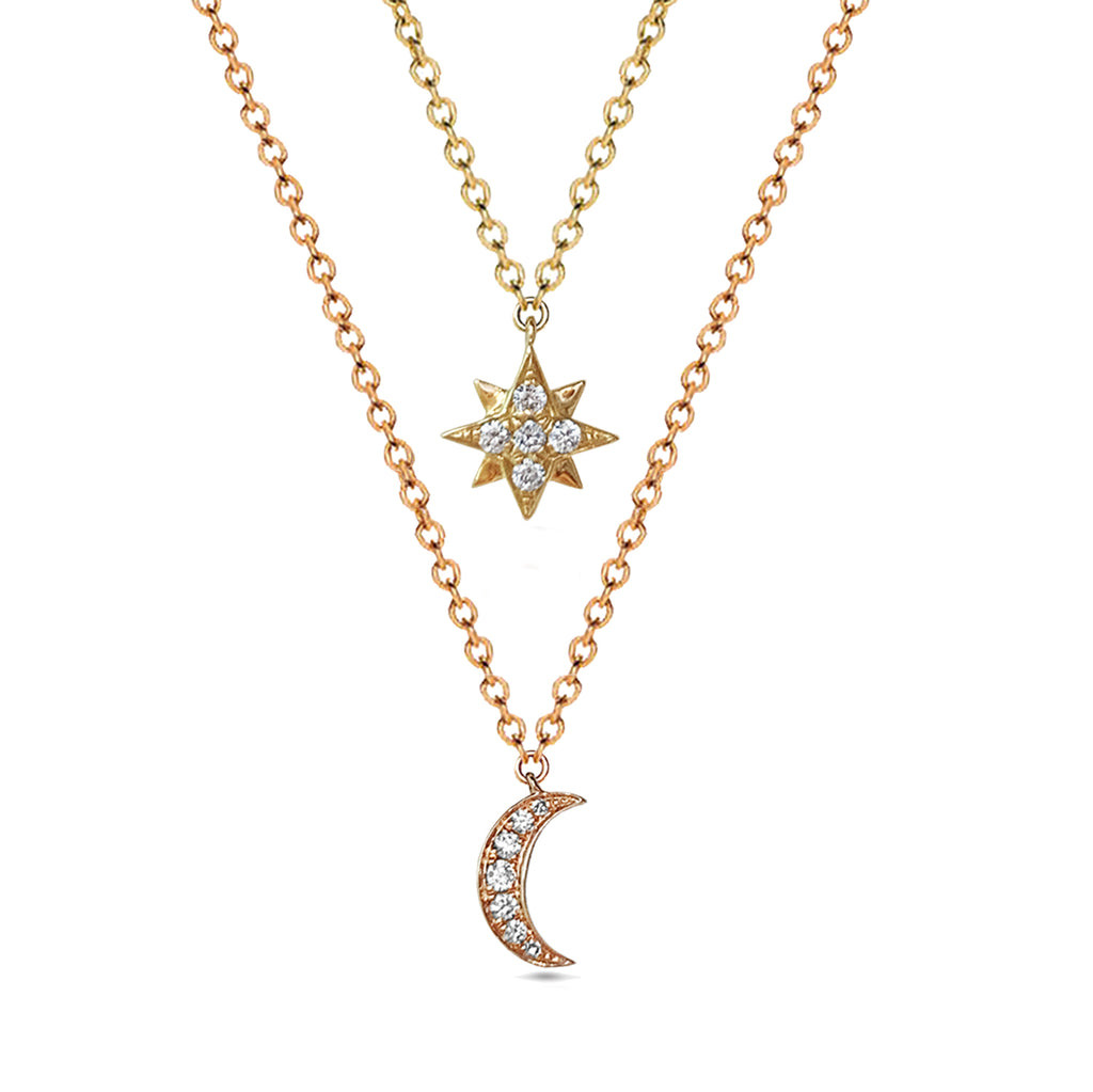 14k gold Crescent moon diamond charm necklace MN44553A