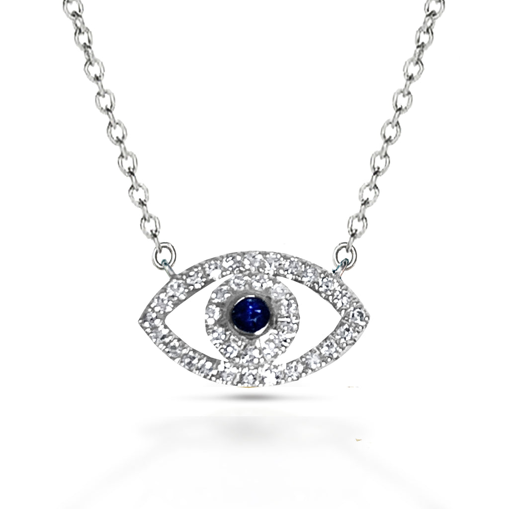 14k gold diamond blue sapphire evil eye necklace MN44910