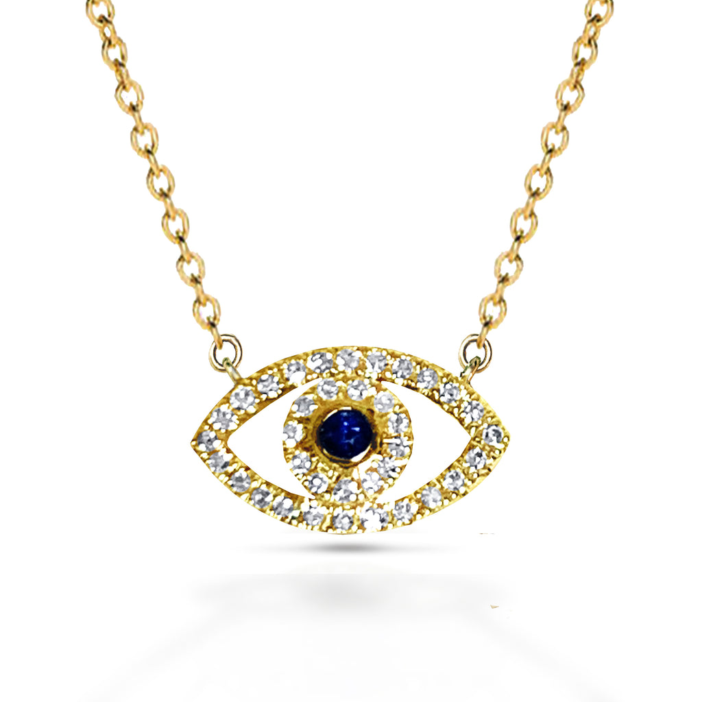 14k gold diamond blue sapphire evil eye necklace MN44910