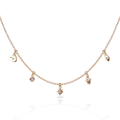 14k Gold diamond dew drop and star necklace MN3003