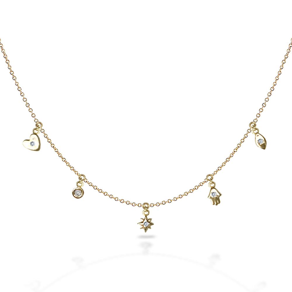 14k gold celestial good luck charm necklace MN44911