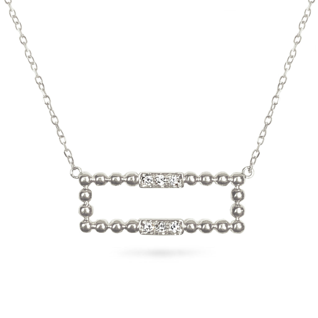 14K Open rectangular beaded diamond necklace MN45526