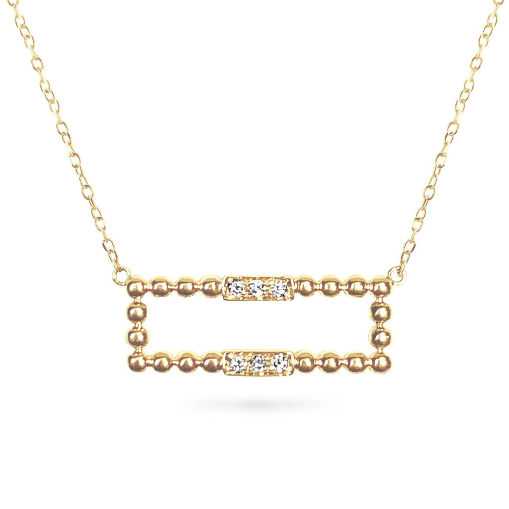 14K Open rectangular beaded diamond necklace MN45526